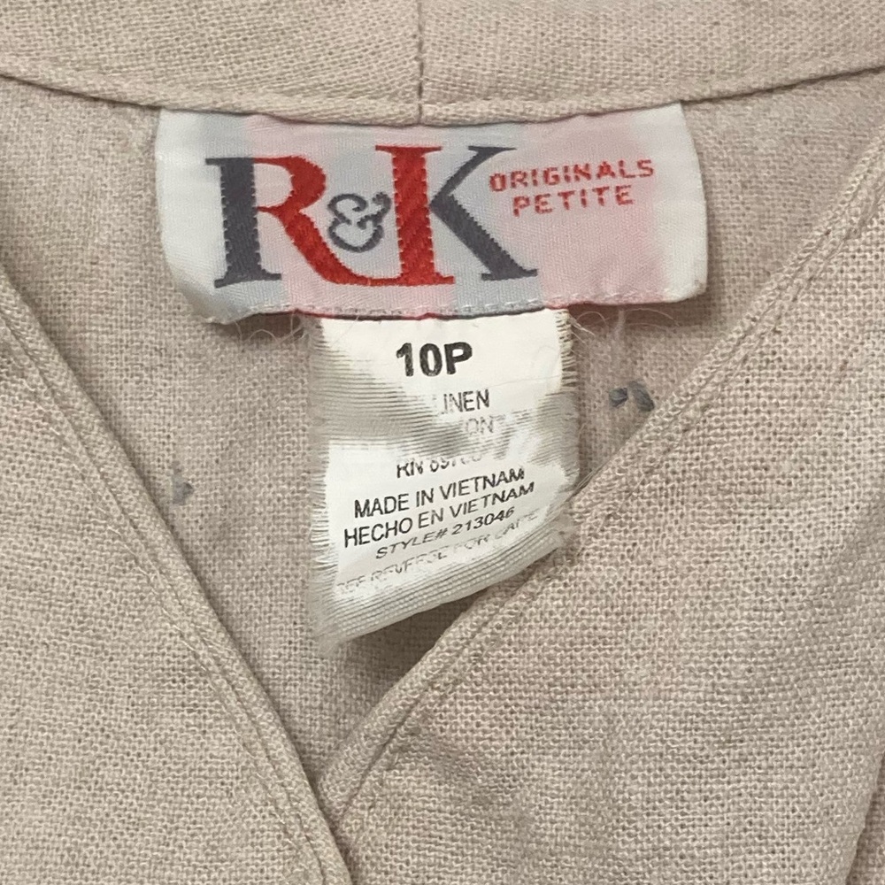 Vintage Linen Blend Boho Button Up Top, Bows, Cream, Scalloped Hem, Women’s 10P - Picture 2 of 9